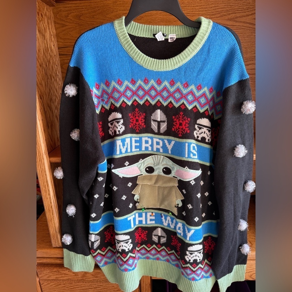Baby Yoda Holiday Ugly Sweater Men’s Sz S/M Crewneck  Star Wars Christmas